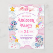 Waterverf Unicorn Kind Birthday Uitnodiging (Voorkant)