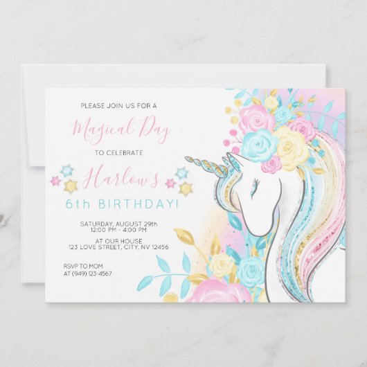 Waterverf Unicorn Magical Day Girl's Birthday Kaart (Voorkant)