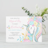 Waterverf Unicorn Magical Day Girl's Birthday Kaart (Staand voorkant)