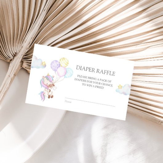 Waterverf Unicorn met Baloons Diaper Raffle E Informatiekaartje