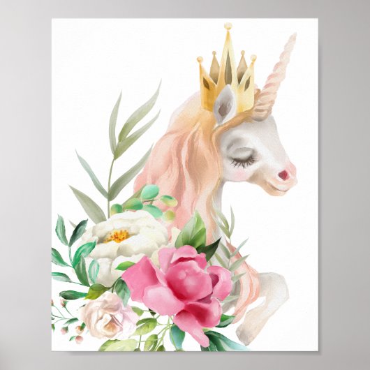 Waterverf Unicorn met kroon Poster (Voorkant)