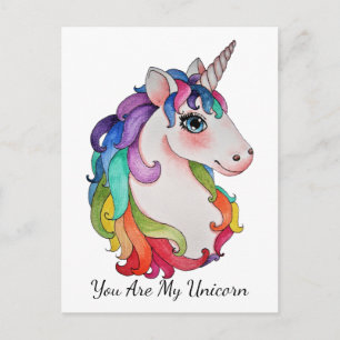 Waterverf Unicorn met regenbooghaar Briefkaart