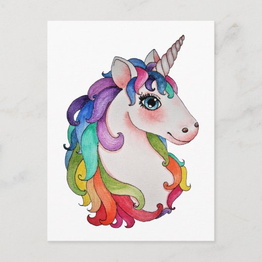 Waterverf Unicorn met regenbooghaar Briefkaart (Voorkant)