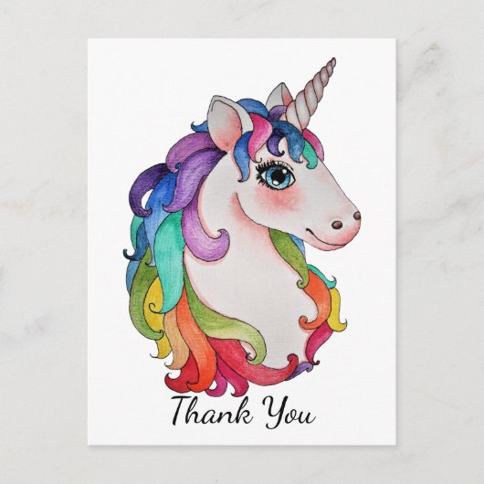 Waterverf Unicorn met regenbooghaar Briefkaart (Voorkant)