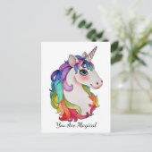 Waterverf Unicorn met regenbooghaar Briefkaart (Staand voorkant)