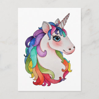 Waterverf Unicorn met regenbooghaar Briefkaart