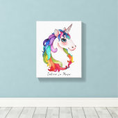Waterverf Unicorn met regenbooghaar Canvas Afdruk (Insitu (Houten vloer))
