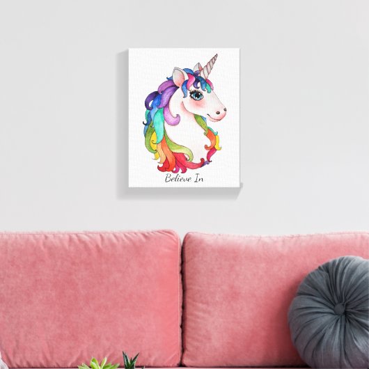 Waterverf Unicorn met regenbooghaar Canvas Afdruk (Insitu (Woonkamer))