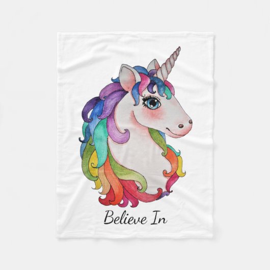 Waterverf Unicorn met regenbooghaar Fleece Deken (Voorkant)