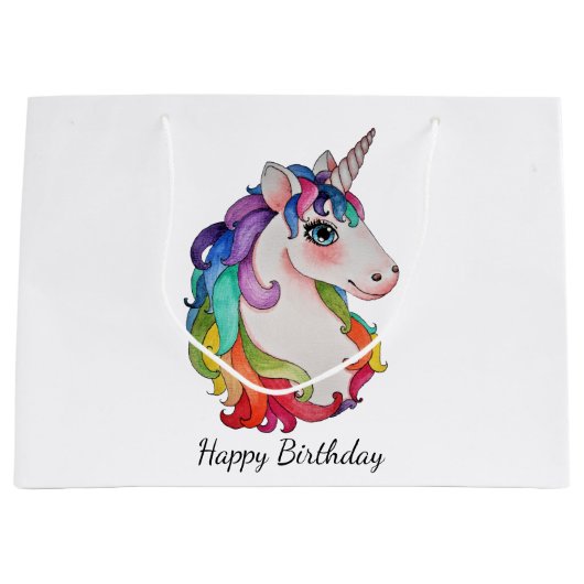 Waterverf Unicorn met regenbooghaar Groot Cadeauzakje (Voorkant)