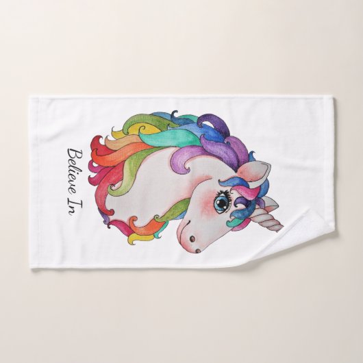 Waterverf Unicorn met regenbooghaar Handdoek (Handdoek)