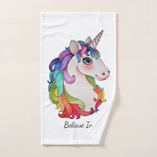 Waterverf Unicorn met regenbooghaar Handdoek