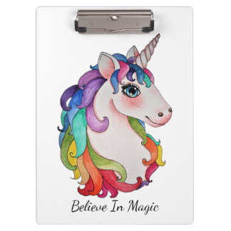 Waterverf Unicorn met regenbooghaar Klembord