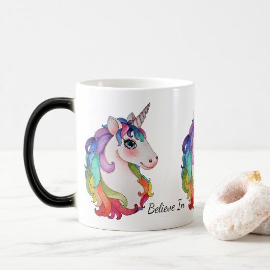 Waterverf Unicorn met regenbooghaar Magische Mok (Met donut)