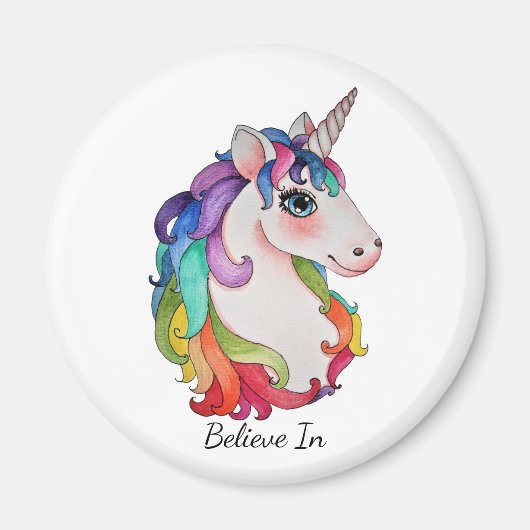 Waterverf Unicorn met regenbooghaar Magneet (Voorkant)