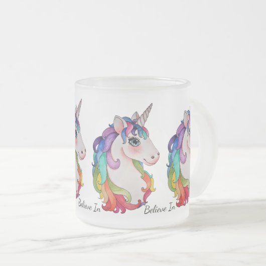 Waterverf Unicorn met regenbooghaar Matglas Koffiemok (Voorkant rechts)