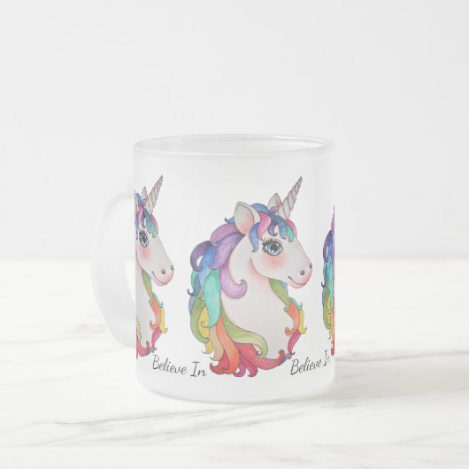 Waterverf Unicorn met regenbooghaar Matglas Koffiemok (Voorkant links)
