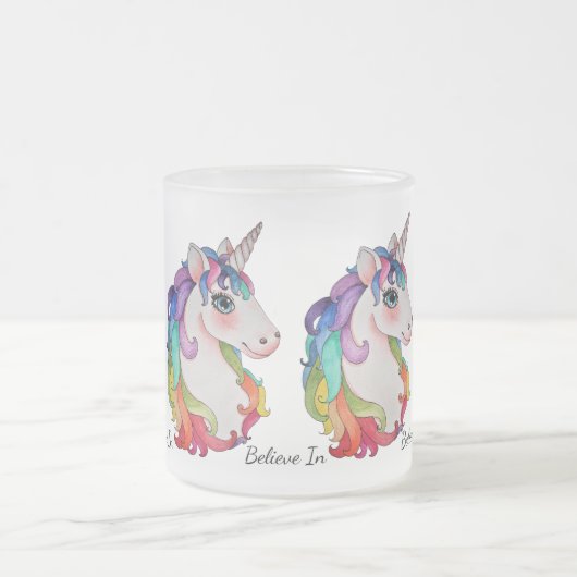 Waterverf Unicorn met regenbooghaar Matglas Koffiemok (Center)