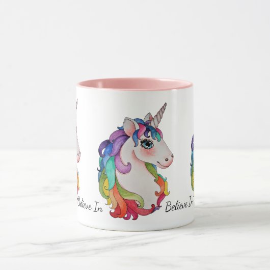 Waterverf Unicorn met regenbooghaar Mok (Midden)