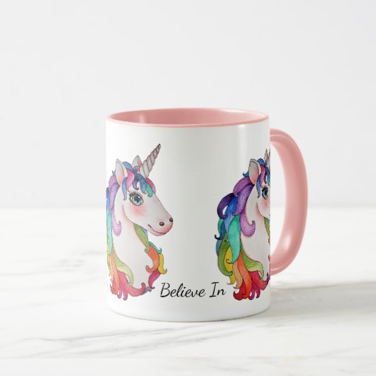 Waterverf Unicorn met regenbooghaar Mok (Voorkant rechts)