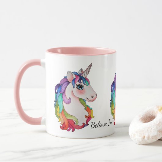 Waterverf Unicorn met regenbooghaar Mok (Met donut)