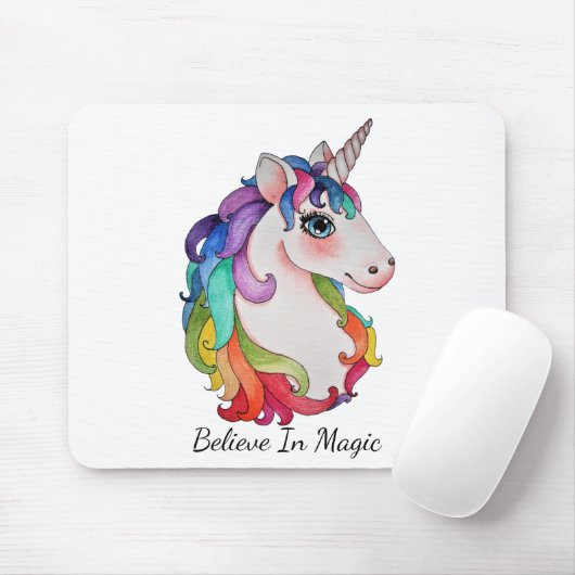 Waterverf Unicorn met regenbooghaar Muismat (Met muis)
