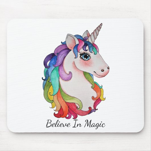 Waterverf Unicorn met regenbooghaar Muismat (Voorkant)