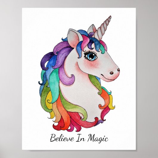 Waterverf Unicorn met regenbooghaar Poster (Voorkant)