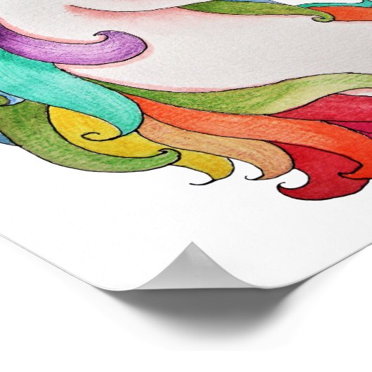 Waterverf Unicorn met regenbooghaar Poster (Hoek)