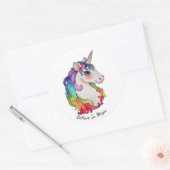 Waterverf Unicorn met regenbooghaar Ronde Sticker (Envelop)