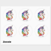 Waterverf Unicorn met regenbooghaar Ronde Sticker (Vel)