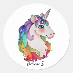 Waterverf Unicorn met regenbooghaar Ronde Sticker