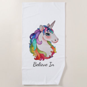 Waterverf Unicorn met regenbooghaar Strandlaken