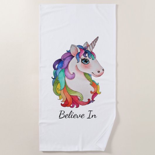 Waterverf Unicorn met regenbooghaar Strandlaken (Voorkant)