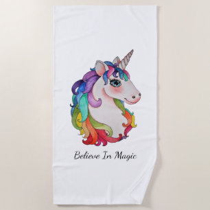 Waterverf Unicorn met regenbooghaar Strandlaken