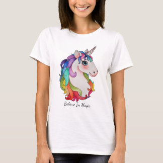Waterverf Unicorn met regenbooghaar T-shirt