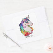 Waterverf Unicorn met regenbooghaar Vierkante Sticker (Envelop)