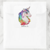Waterverf Unicorn met regenbooghaar Vierkante Sticker (Tas)