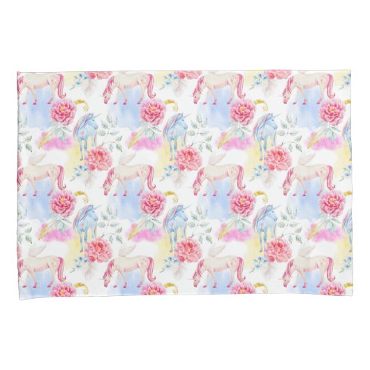 Waterverf Unicorn & Pegasus Patroon Kussensloop (Voorkant-Rechts)