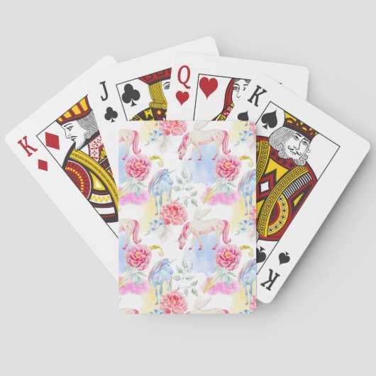 Waterverf Unicorn & Pegasus Patroon Pokerkaarten (Achterkant)