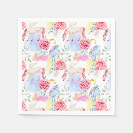 Waterverf Unicorn & Pegasus Patroon Servet (Voorkant)