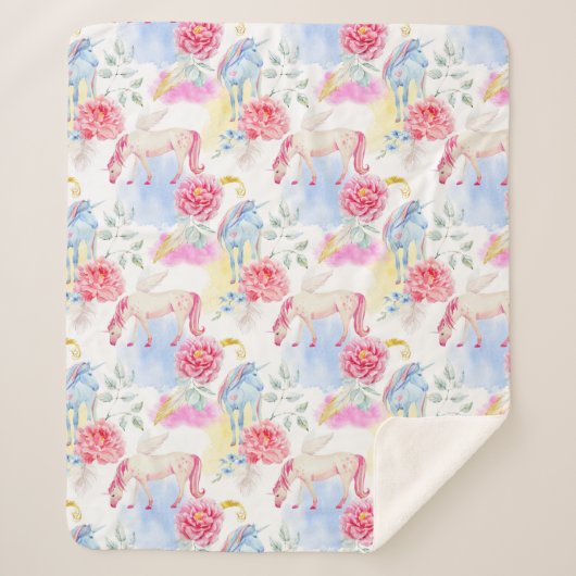 Waterverf Unicorn & Pegasus Patroon Sherpa Deken (Voorkant)