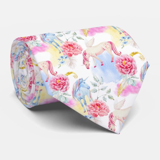 Waterverf Unicorn & Pegasus Patroon Stropdas (Opgerold)