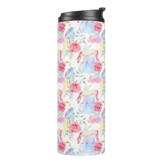 Waterverf Unicorn & Pegasus Patroon Thermosbeker (Gedraaid links)