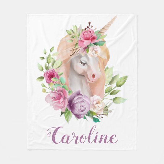 Waterverf Unicorn Persoonlijke naam Fleece Deken (Voorkant)