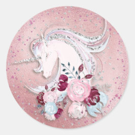  Waterverf Unicorn Pink & Silver Accepten Ronde Sticker