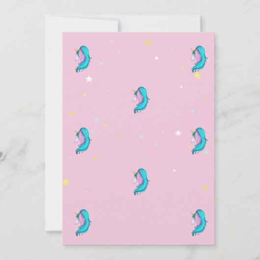 Waterverf Unicorn Rainbow Stars Hearts Birthday Kaart (Achterkant)