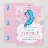 Waterverf Unicorn Rainbow Stars Hearts Birthday Kaart (Voorkant / Achterkant)