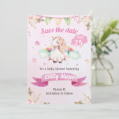 Waterverf Unicorn Roze sparen de Datum Save The Date (Staand voorkant)