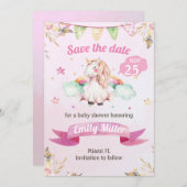 Waterverf Unicorn Roze sparen de Datum Save The Date (Voorkant / Achterkant)
